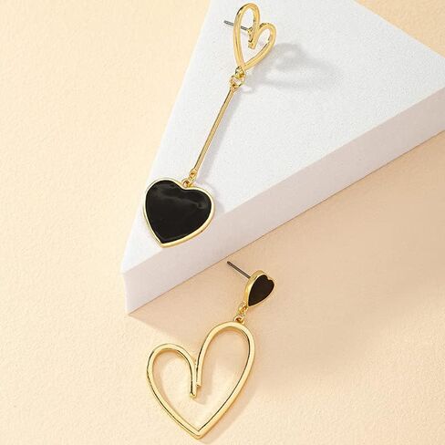 Big Heart Earrings Asymmetrical Lover Pendant Earrings Stylish Black and Rose Gold Heart Dangle Earrings Gold Earrings Love Dangle Earrings in Saudi Arabia