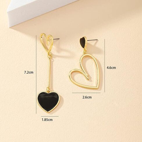 Big Heart Earrings Asymmetrical Lover Pendant Earrings Stylish Black and Rose Gold Heart Dangle Earrings Gold Earrings Love Dangle Earrings in Saudi Arabia