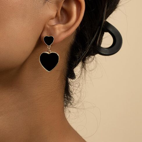 Big Heart Earrings Asymmetrical Lover Pendant Earrings Stylish Black and Rose Gold Heart Dangle Earrings Gold Earrings Love Dangle Earrings in Saudi Arabia
