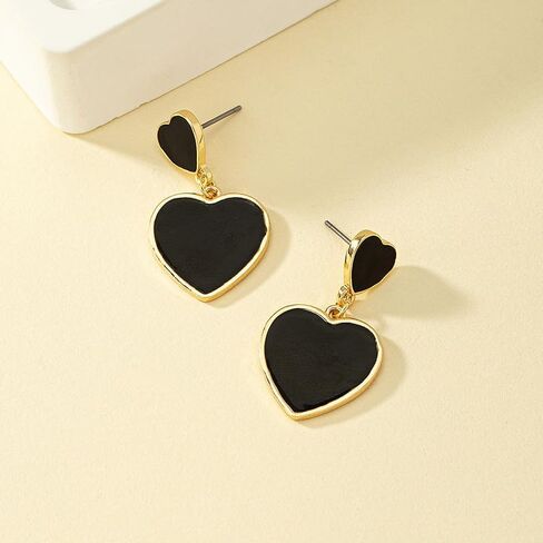 Big Heart Earrings Asymmetrical Lover Pendant Earrings Stylish Black and Rose Gold Heart Dangle Earrings Gold Earrings Love Dangle Earrings in Saudi Arabia