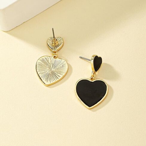 Big Heart Earrings Asymmetrical Lover Pendant Earrings Stylish Black and Rose Gold Heart Dangle Earrings Gold Earrings Love Dangle Earrings in Saudi Arabia