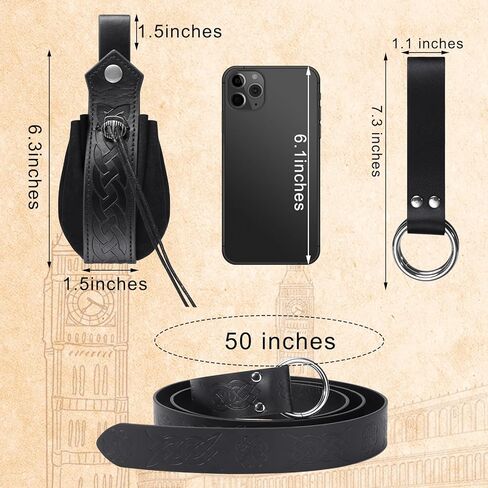 مجموعة أزياء عصر النهضة الهالوين من Magibag مكونة من 3 قطع من حزام الفايكنج في القرون الوسطى وحزام من الجلد الصناعي في العصور الوسطى وحزام للمشي لمسافات طويلة لإكسسوارات عصر النهضة in Kuwait