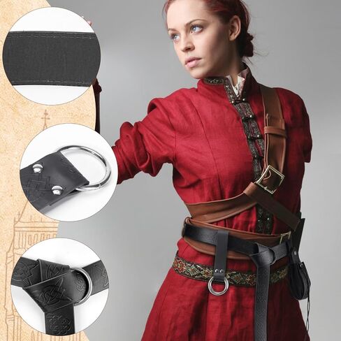 مجموعة أزياء عصر النهضة الهالوين من Magibag مكونة من 3 قطع من حزام الفايكنج في القرون الوسطى وحزام من الجلد الصناعي في العصور الوسطى وحزام للمشي لمسافات طويلة لإكسسوارات عصر النهضة in Kuwait