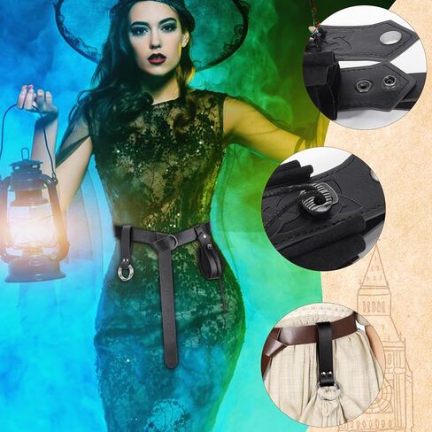مجموعة أزياء عصر النهضة الهالوين من Magibag مكونة من 3 قطع من حزام الفايكنج في القرون الوسطى وحزام من الجلد الصناعي في العصور الوسطى وحزام للمشي لمسافات طويلة لإكسسوارات عصر النهضة in Kuwait
