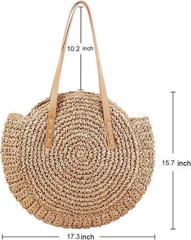حقيبة الشاطئ النسائية المصنوعة يدويًا من القش من CHIC DIARY، حقيبة يد كبيرة للشاطئ الصيفية بمقابض جلدية مع سحاب in Kuwait