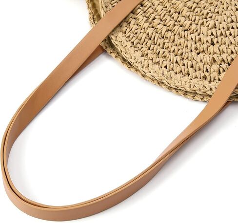 حقيبة الشاطئ النسائية المصنوعة يدويًا من القش من CHIC DIARY، حقيبة يد كبيرة للشاطئ الصيفية بمقابض جلدية مع سحاب in Kuwait