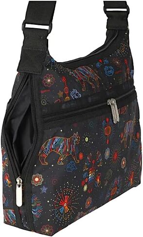LeSportsac Bright Fortune Large Hobo Crossbody Bag, Style 3710/Color E476, Festive & Colorful Graphics Artfully Arranged Celebrate Year of the Tiger, Evoking Optimism & Strength, Large Carryall in Saudi Arabia