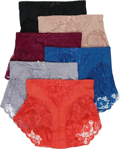 ToBeInStyle Women's 6 Pack High Rise Exquisite Lace Leg Opening Design Briefs in Saudi Arabia