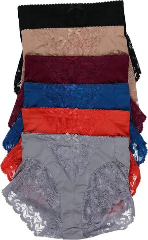 ToBeInStyle Women's 6 Pack High Rise Exquisite Lace Leg Opening Design Briefs in Saudi Arabia