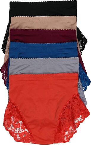 ToBeInStyle Women's 6 Pack High Rise Exquisite Lace Leg Opening Design Briefs in Saudi Arabia