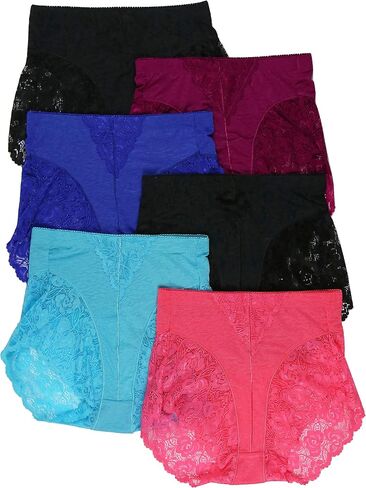 ToBeInStyle Women's 6 Pack High Rise Exquisite Lace Leg Opening Design Briefs in Saudi Arabia
