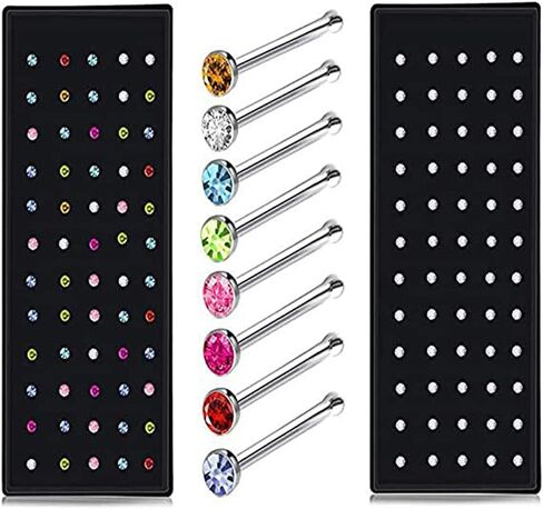 Tvoip 120Pcs 22G 2mm 316L Stainless Steel Crystal Nose Ring Set Women Girl Surgical Steel Nose Piercing Crystal Nose Stud Lot Body Jewelry in Saudi Arabia