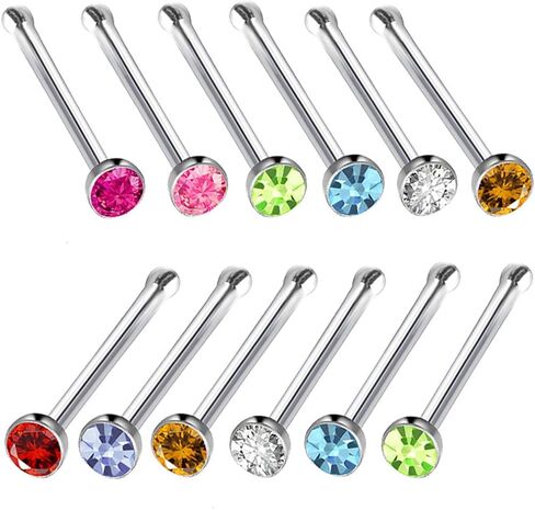Tvoip 120Pcs 22G 2mm 316L Stainless Steel Crystal Nose Ring Set Women Girl Surgical Steel Nose Piercing Crystal Nose Stud Lot Body Jewelry in Saudi Arabia