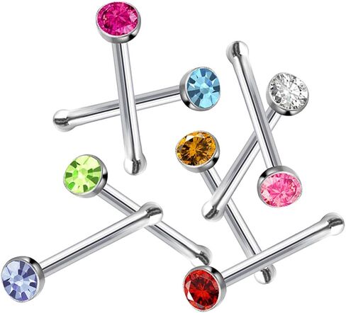 Tvoip 120Pcs 22G 2mm 316L Stainless Steel Crystal Nose Ring Set Women Girl Surgical Steel Nose Piercing Crystal Nose Stud Lot Body Jewelry in Saudi Arabia