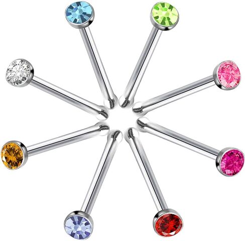 Tvoip 120Pcs 22G 2mm 316L Stainless Steel Crystal Nose Ring Set Women Girl Surgical Steel Nose Piercing Crystal Nose Stud Lot Body Jewelry in Saudi Arabia