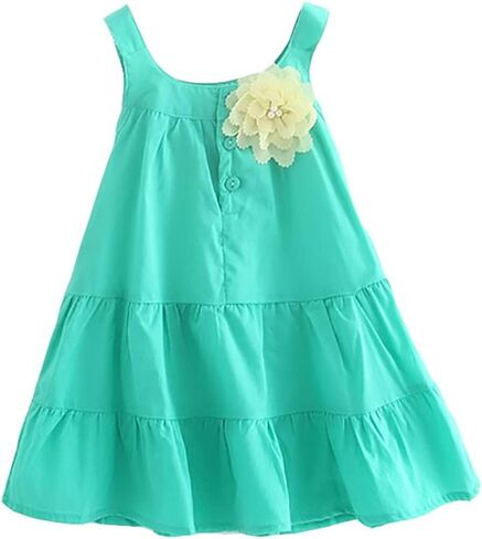 ABALACOCO 3 قطعة فستان بناتي للأطفال من القطن بدون أكمام فستان صيفي غير رسمي مطبوع عليه زهور ربطة عنق توتو للحفلات 2-10T in Kuwait