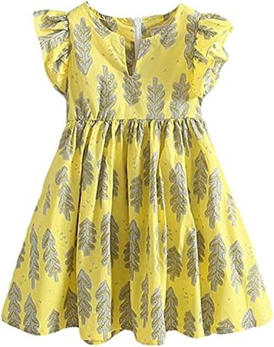 ABALACOCO 3 قطعة فستان بناتي للأطفال من القطن بدون أكمام فستان صيفي غير رسمي مطبوع عليه زهور ربطة عنق توتو للحفلات 2-10T in Kuwait