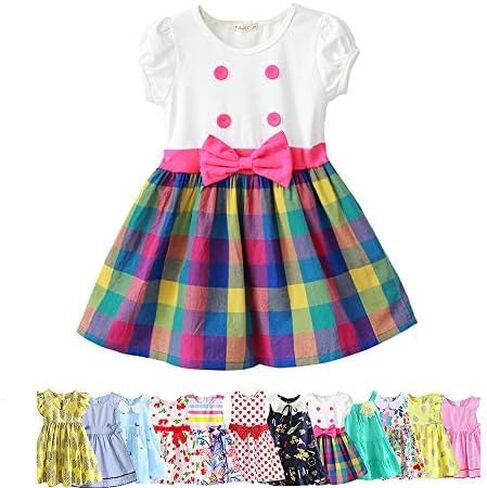 ABALACOCO 3 قطعة فستان بناتي للأطفال من القطن بدون أكمام فستان صيفي غير رسمي مطبوع عليه زهور ربطة عنق توتو للحفلات 2-10T in Kuwait