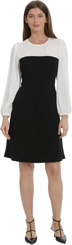 Maggy London Women's Crepe Fit and Flare with Contrast Yoke and Sleeves Event Occasion Party Guest of in Saudi Arabia