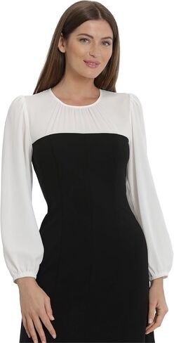 Maggy London Women's Crepe Fit and Flare with Contrast Yoke and Sleeves Event Occasion Party Guest of in Saudi Arabia