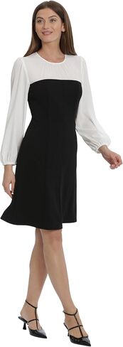 Maggy London Women's Crepe Fit and Flare with Contrast Yoke and Sleeves Event Occasion Party Guest of in Saudi Arabia