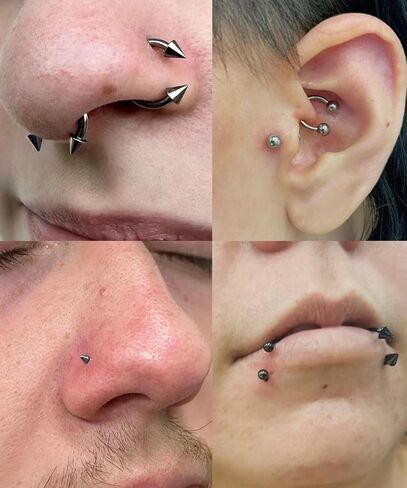 vegolita 12pcs 316L الفولاذ المقاوم للصدأ طويل سبايك الحاجز الأنف خواتم للنساء الرجال طويل سبايك الأنف ترصيع حدوة الحصان الأنف خواتم الحاجز الدائري الأنف ثقب المجوهرات in Kuwait