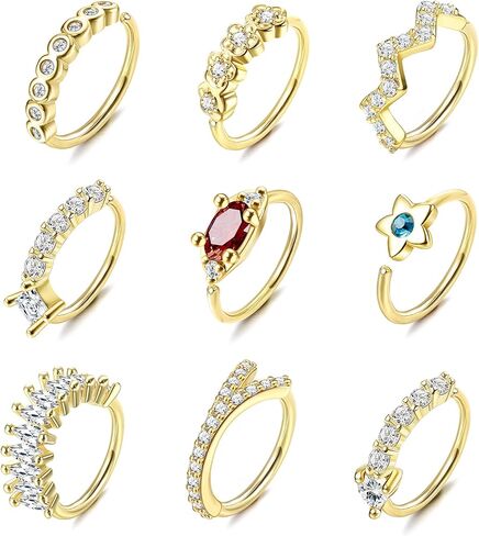Drperfect 9Pcs 20G Nose Ring Hoop Stainless Steel Paved CZ Cartilage Earrings Hoop Nose Piercing Jewelry for Women Men Silver Gold Rose Gold Black Nose Ring Hoop in Saudi Arabia