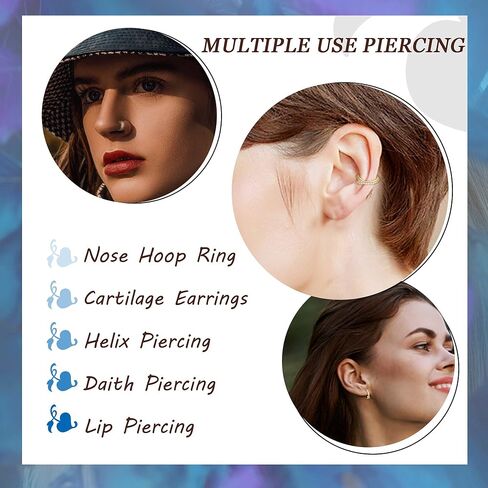 Drperfect 9Pcs 20G Nose Ring Hoop Stainless Steel Paved CZ Cartilage Earrings Hoop Nose Piercing Jewelry for Women Men Silver Gold Rose Gold Black Nose Ring Hoop in Saudi Arabia
