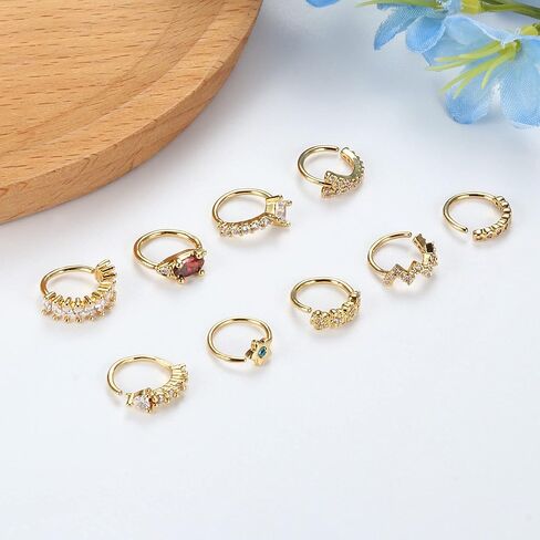 Drperfect 9Pcs 20G Nose Ring Hoop Stainless Steel Paved CZ Cartilage Earrings Hoop Nose Piercing Jewelry for Women Men Silver Gold Rose Gold Black Nose Ring Hoop in Saudi Arabia