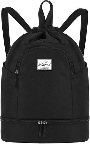 KAMO Drawstring Backpack Bag - Sport Swimming Yoga Backpack with Shoe Compartment, Two Water Bottle Holder for Men Women Large String Backpack Athletic Sackpack for Travel in Saudi Arabia