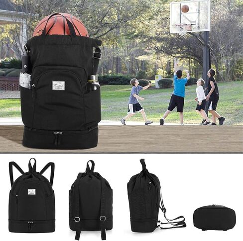 KAMO Drawstring Backpack Bag - Sport Swimming Yoga Backpack with Shoe Compartment, Two Water Bottle Holder for Men Women Large String Backpack Athletic Sackpack for Travel in Saudi Arabia