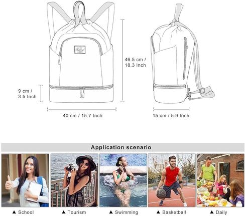 KAMO Drawstring Backpack Bag - Sport Swimming Yoga Backpack with Shoe Compartment, Two Water Bottle Holder for Men Women Large String Backpack Athletic Sackpack for Travel in Saudi Arabia