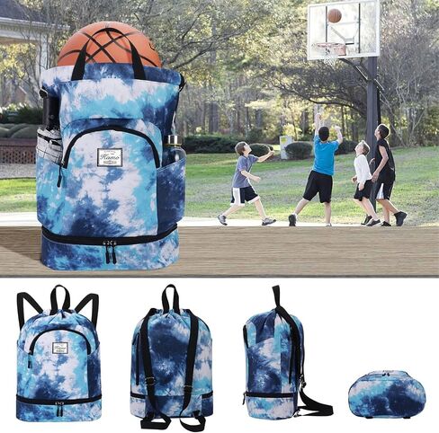 KAMO Drawstring Backpack Bag - Sport Swimming Yoga Backpack with Shoe Compartment, Two Water Bottle Holder for Men Women Large String Backpack Athletic Sackpack for Travel in Saudi Arabia