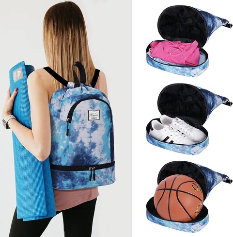 KAMO Drawstring Backpack Bag - Sport Swimming Yoga Backpack with Shoe Compartment, Two Water Bottle Holder for Men Women Large String Backpack Athletic Sackpack for Travel in Saudi Arabia