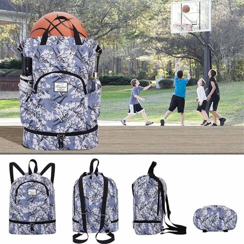 KAMO Drawstring Backpack Bag - Sport Swimming Yoga Backpack with Shoe Compartment, Two Water Bottle Holder for Men Women Large String Backpack Athletic Sackpack for Travel in Kuwait