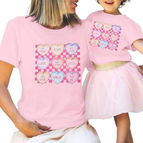 MOUSYA Mommy and Me Valentine Shirts Love Heart XOXO Funny Conversation Heart Graphic Shirt Mama Mini Valentines Day Outfit in Saudi Arabia