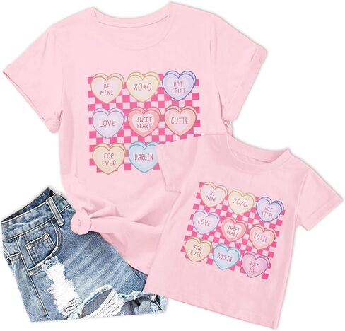 MOUSYA Mommy and Me Valentine Shirts Love Heart XOXO Funny Conversation Heart Graphic Shirt Mama Mini Valentines Day Outfit in Saudi Arabia