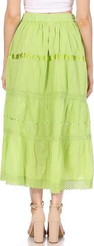 Sakkas Solid Embroidered Bohemian Mid Length Cotton Skirt in Saudi Arabia