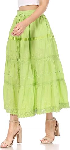 Sakkas Solid Embroidered Bohemian Mid Length Cotton Skirt in Saudi Arabia