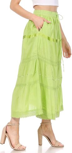 Sakkas Solid Embroidered Bohemian Mid Length Cotton Skirt in Saudi Arabia