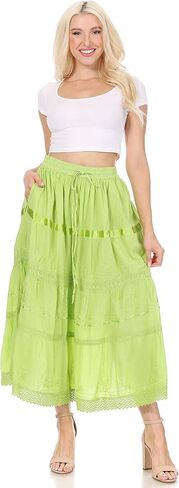 Sakkas Solid Embroidered Bohemian Mid Length Cotton Skirt in Saudi Arabia