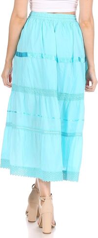 Sakkas Solid Embroidered Bohemian Mid Length Cotton Skirt in Saudi Arabia
