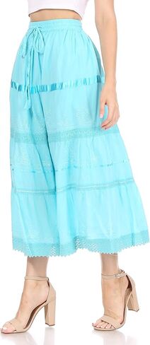 Sakkas Solid Embroidered Bohemian Mid Length Cotton Skirt in Saudi Arabia