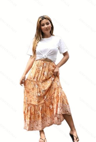 تنورة نسائية طويلة من ForMode بطباعة بوهو بخصر عالٍ وطباعة بوهيمية جانبية مع جيوب in Kuwait