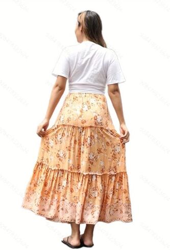 تنورة نسائية طويلة من ForMode بطباعة بوهو بخصر عالٍ وطباعة بوهيمية جانبية مع جيوب in Kuwait