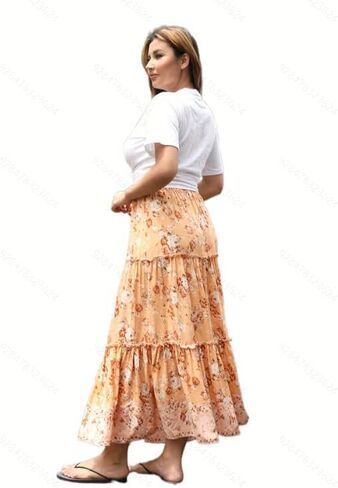 تنورة نسائية طويلة من ForMode بطباعة بوهو بخصر عالٍ وطباعة بوهيمية جانبية مع جيوب in Kuwait