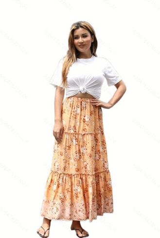 تنورة نسائية طويلة من ForMode بطباعة بوهو بخصر عالٍ وطباعة بوهيمية جانبية مع جيوب in Kuwait