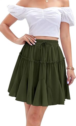 تنورة نسائية قصيرة متوهجة بالزهور، تنورة قصيرة مكشكشة عالية الخصر مع رباط in Kuwait