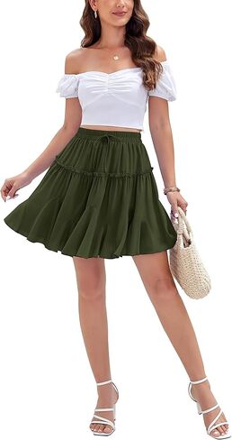 تنورة نسائية قصيرة متوهجة بالزهور، تنورة قصيرة مكشكشة عالية الخصر مع رباط in Kuwait