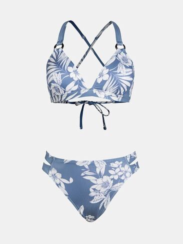 CUPSHE Women's Bikini Sets Two Piece Swimsuit O-Ring Back Self Tie Floral Cutout Mid Rise Bottom in Saudi Arabia